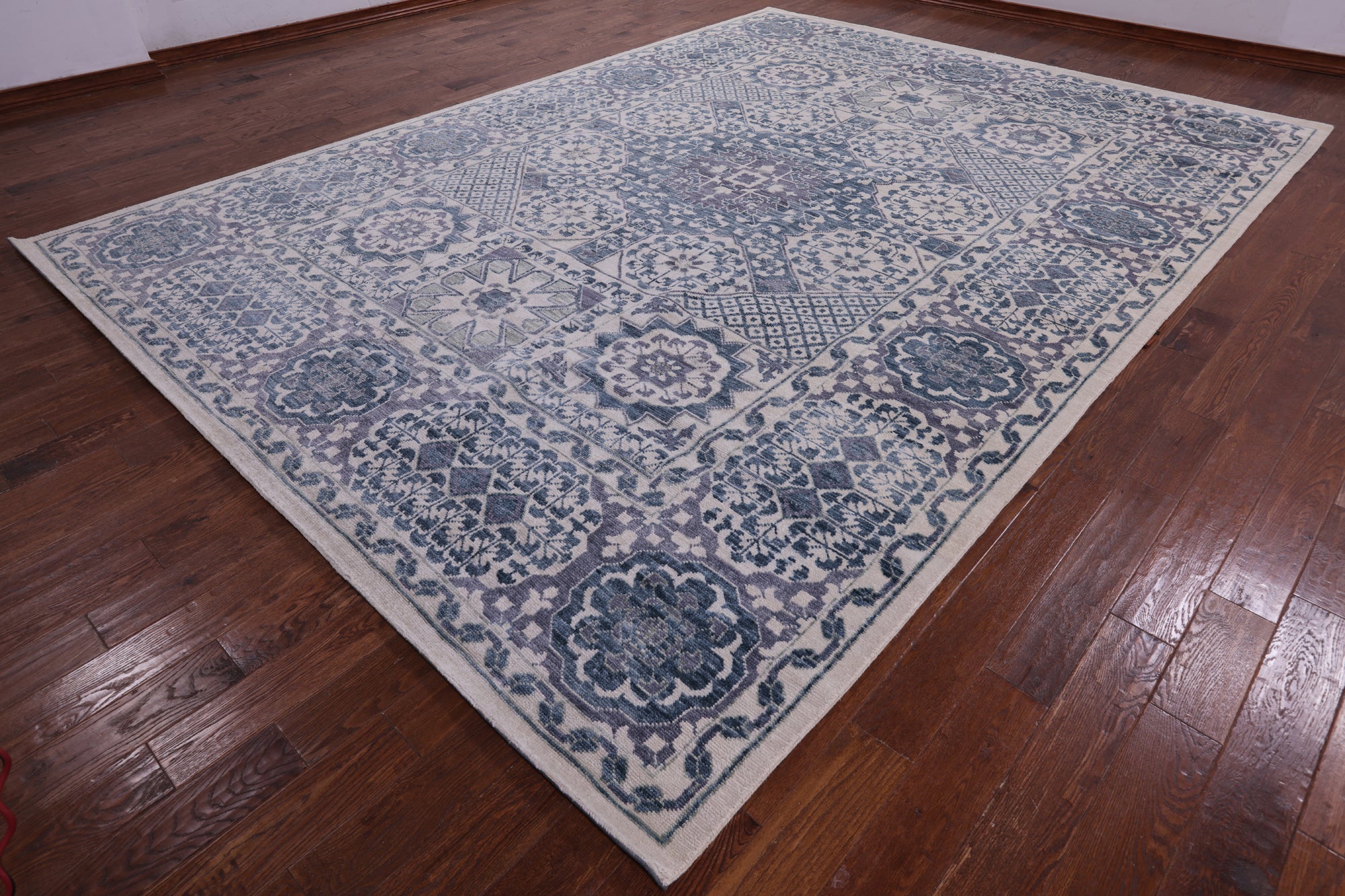 Ivory Geometric Persian Mamluk Hand Knotted Wool Rug - 10' 2" X 14' 0" - Golden Nile