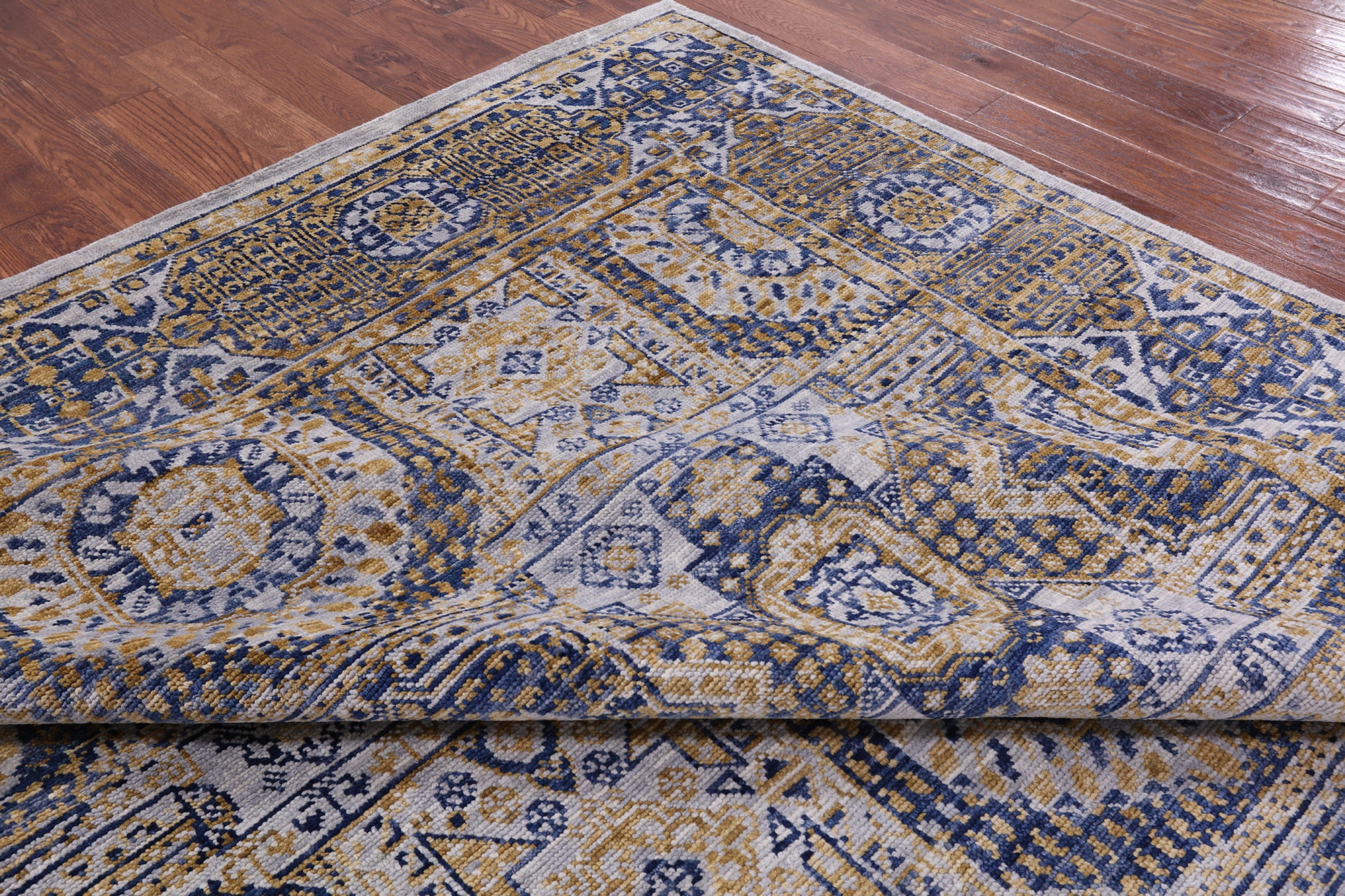 Geometric Persian Mamluk Hand Knotted Wool Rug - 8' 11" X 12' 1" - Golden Nile