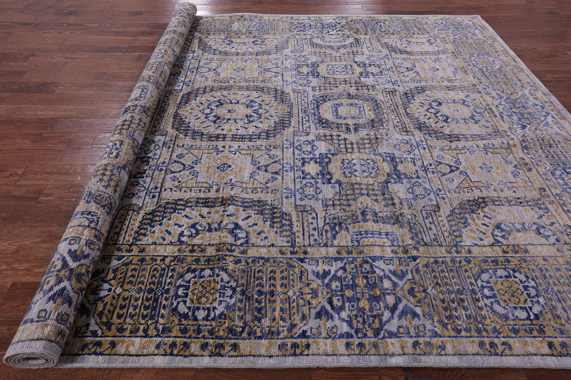 Geometric Persian Mamluk Hand Knotted Wool Rug - 8' 11" X 12' 1" - Golden Nile