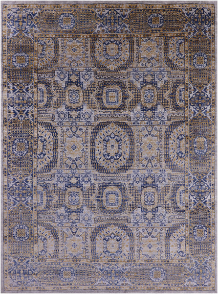 Geometric Persian Mamluk Hand Knotted Wool Rug - 8' 11" X 12' 1" - Golden Nile