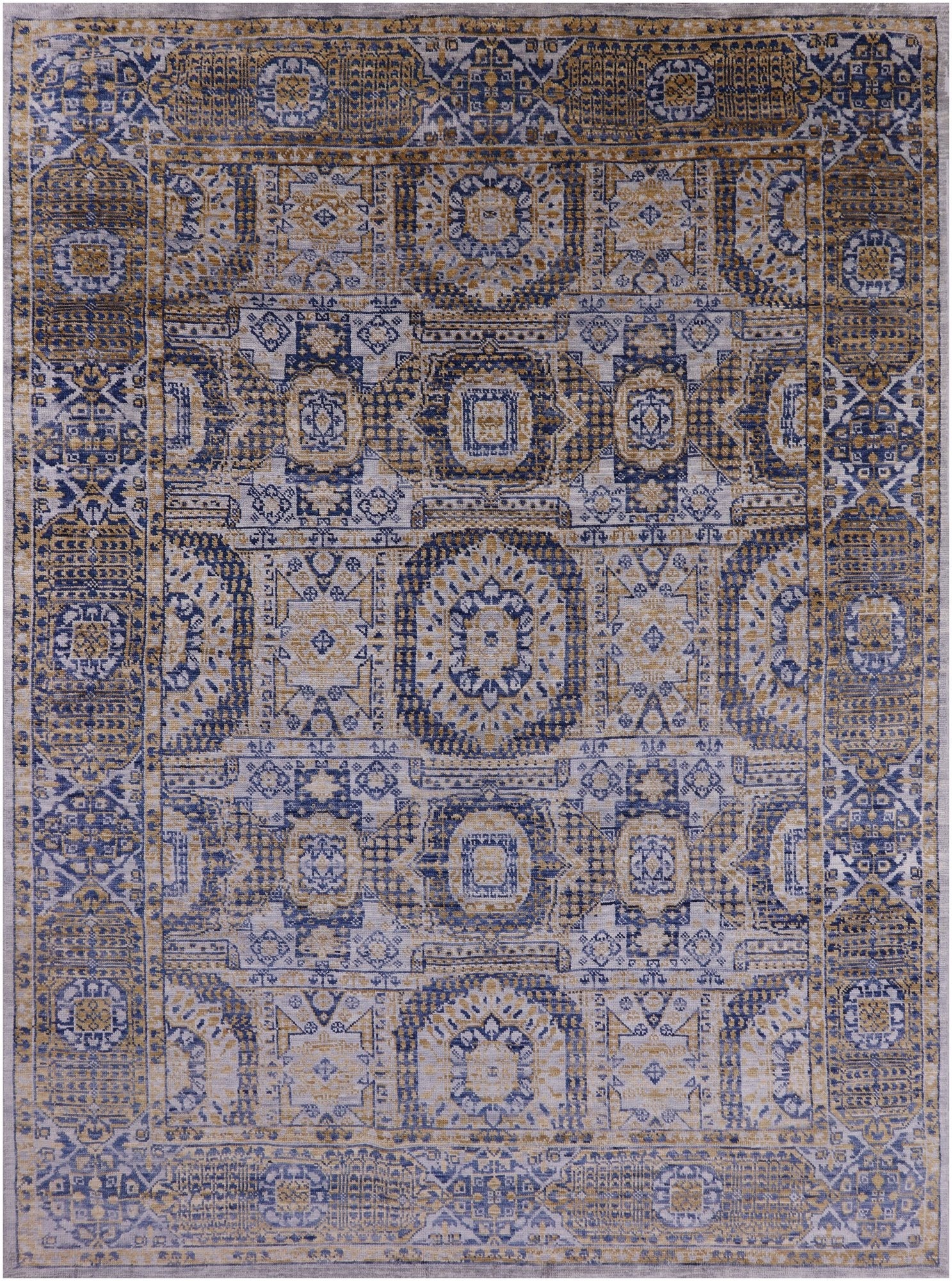 Geometric Persian Mamluk Hand Knotted Wool Rug - 8' 11" X 12' 1" - Golden Nile