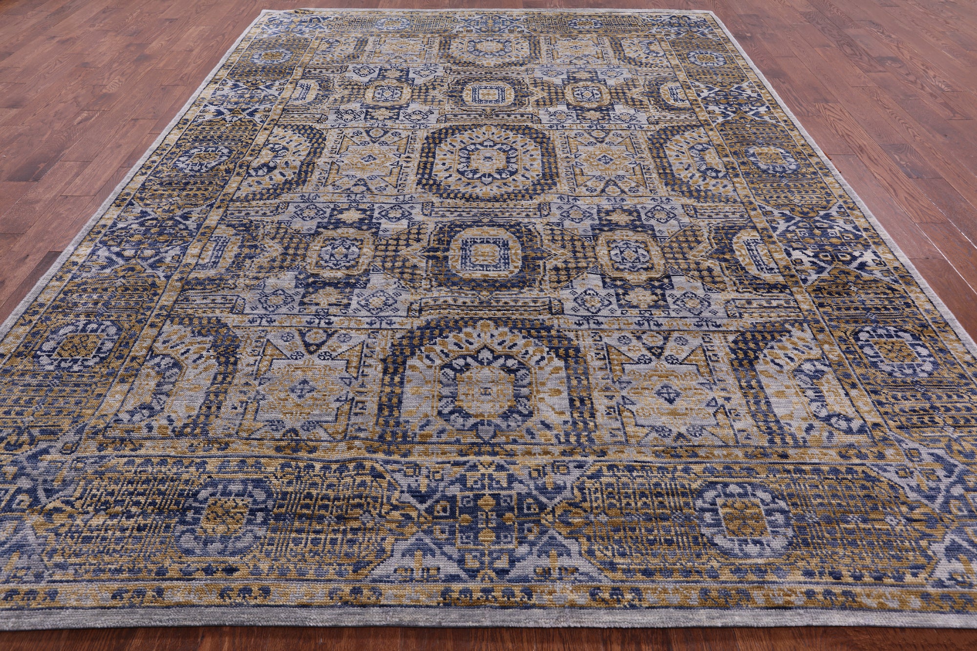 Geometric Persian Mamluk Hand Knotted Wool Rug - 8' 11" X 12' 1" - Golden Nile