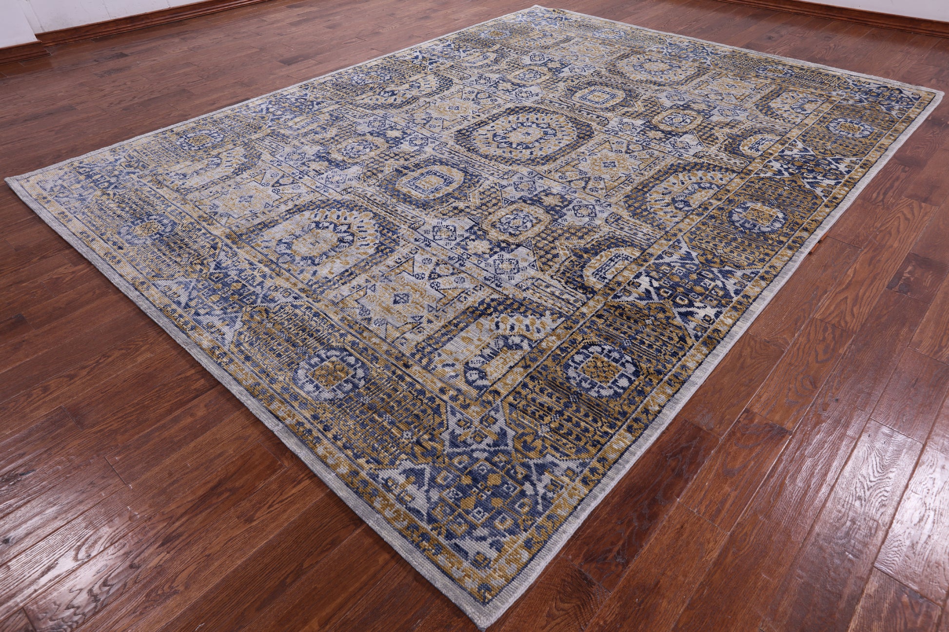 Geometric Persian Mamluk Hand Knotted Wool Rug - 8' 11" X 12' 1" - Golden Nile