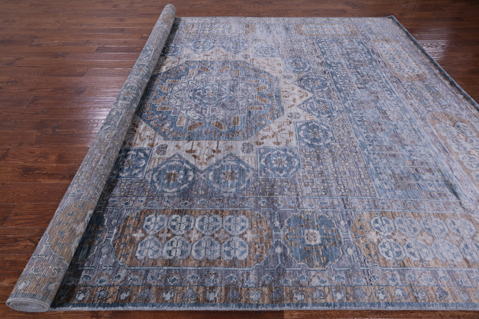 Geometric Persian Mamluk Hand Knotted Wool Rug - 9' 1" X 11' 9" - Golden Nile