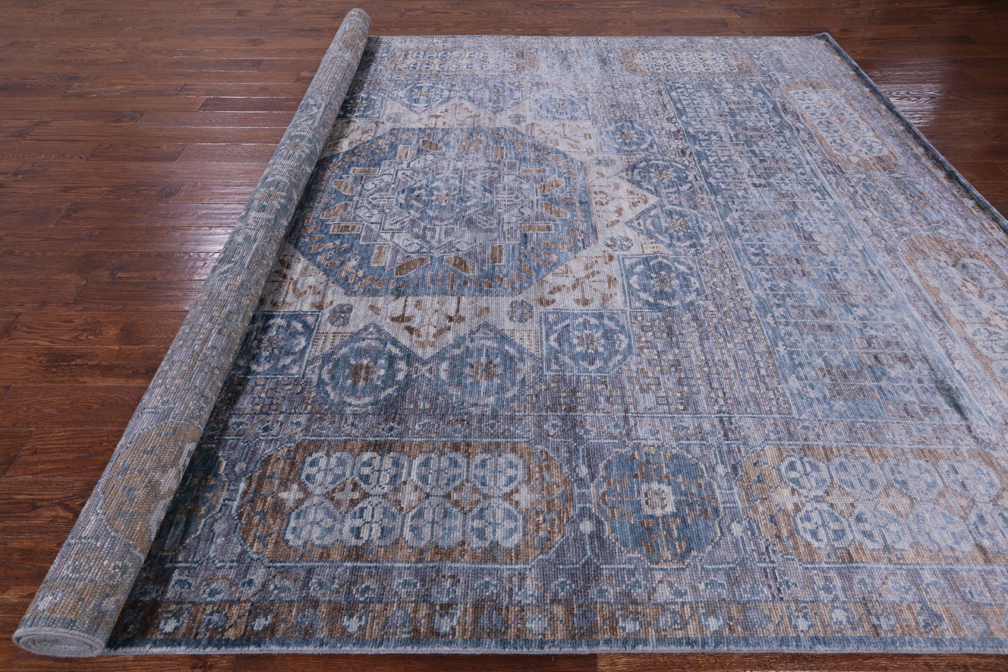 Geometric Persian Mamluk Hand Knotted Wool Rug - 9' 1" X 11' 9" - Golden Nile
