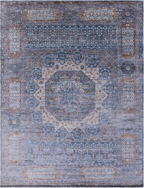 Geometric Persian Mamluk Hand Knotted Wool Rug - 9' 1" X 11' 9" - Golden Nile