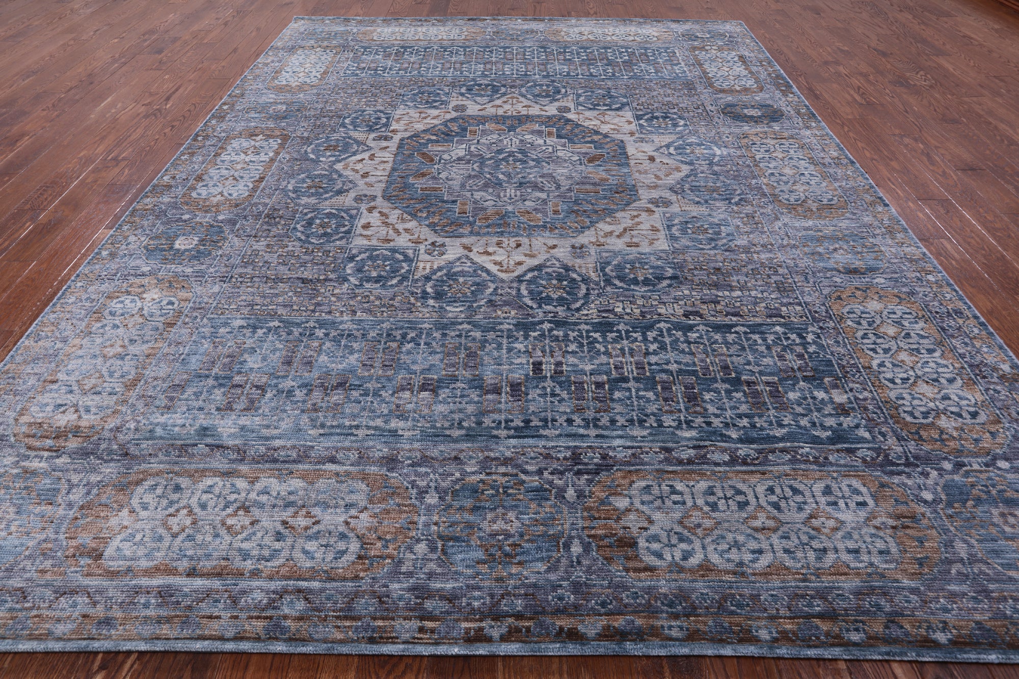 Geometric Persian Mamluk Hand Knotted Wool Rug - 9' 1" X 11' 9" - Golden Nile