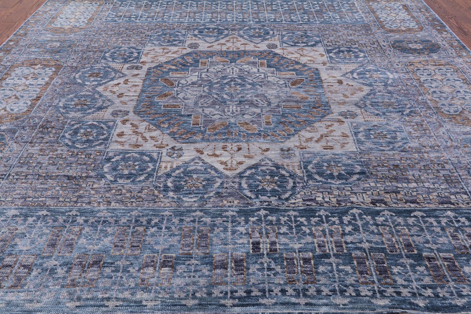 Geometric Persian Mamluk Hand Knotted Wool Rug - 9' 1" X 11' 9" - Golden Nile