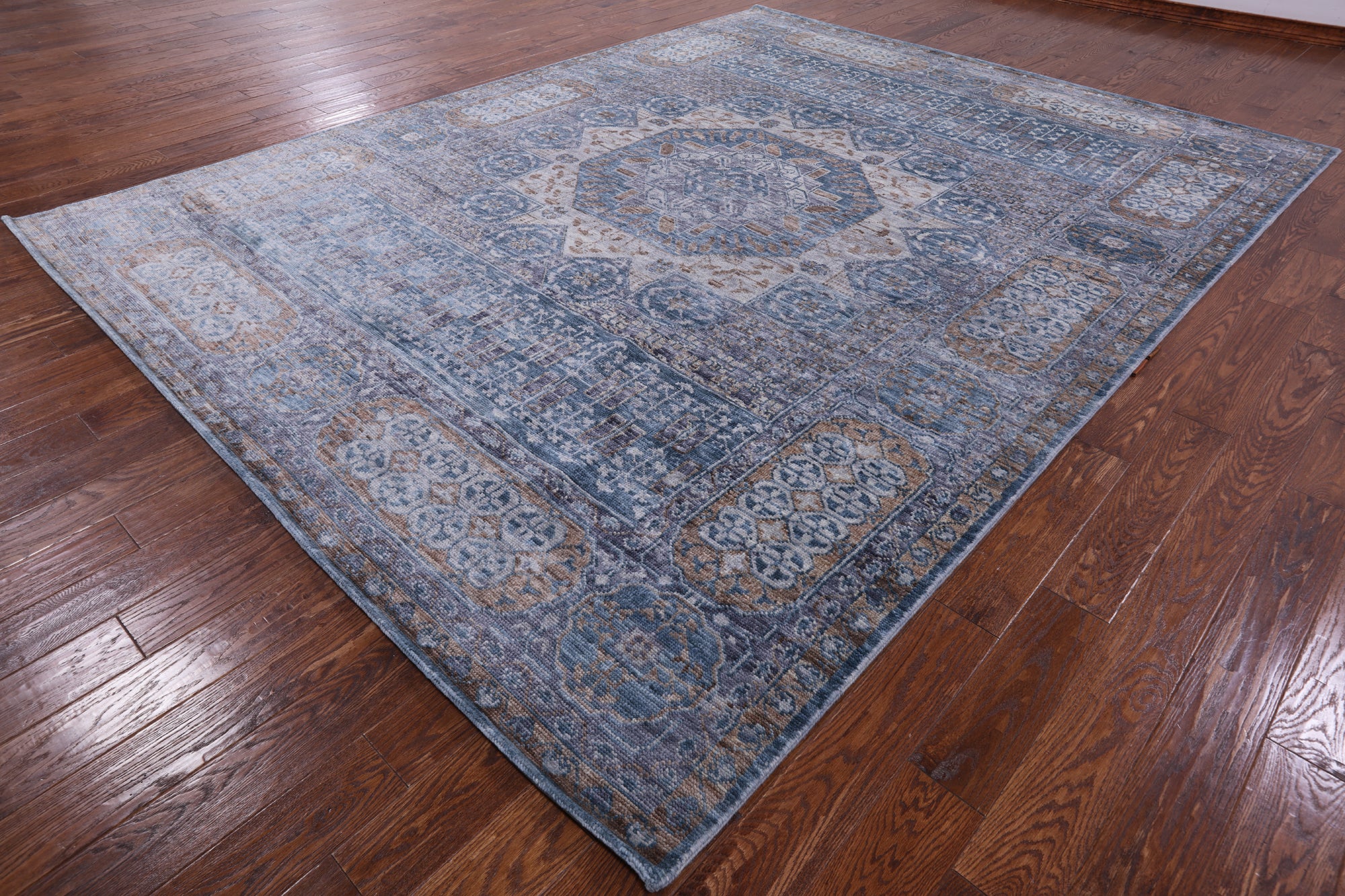 Geometric Persian Mamluk Hand Knotted Wool Rug - 9' 1" X 11' 9" - Golden Nile