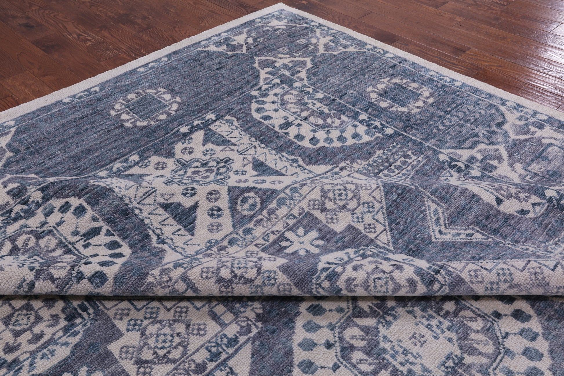 Grey Geometric Persian Mamluk Hand Knotted Wool Rug - 12' 2" X 15' 2" - Golden Nile
