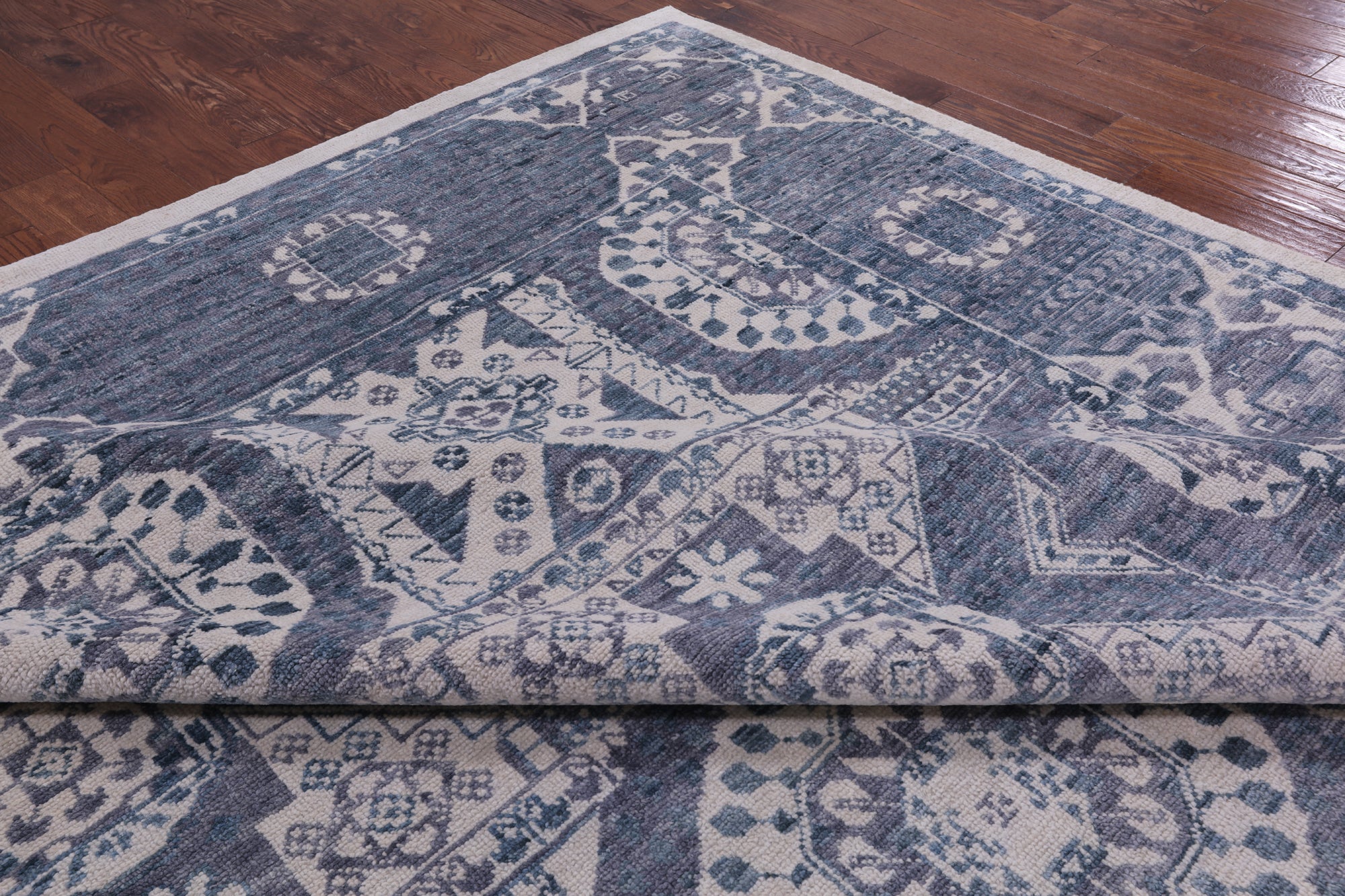 Grey Geometric Persian Mamluk Hand Knotted Wool Rug - 12' 2" X 15' 2" - Golden Nile