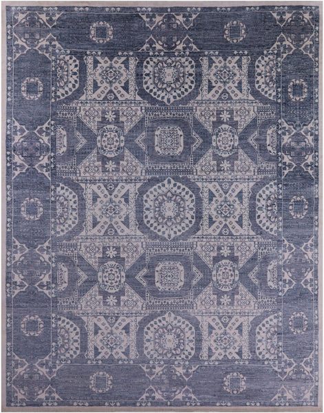 Grey Geometric Persian Mamluk Hand Knotted Wool Rug - 12' 2" X 15' 2" - Golden Nile