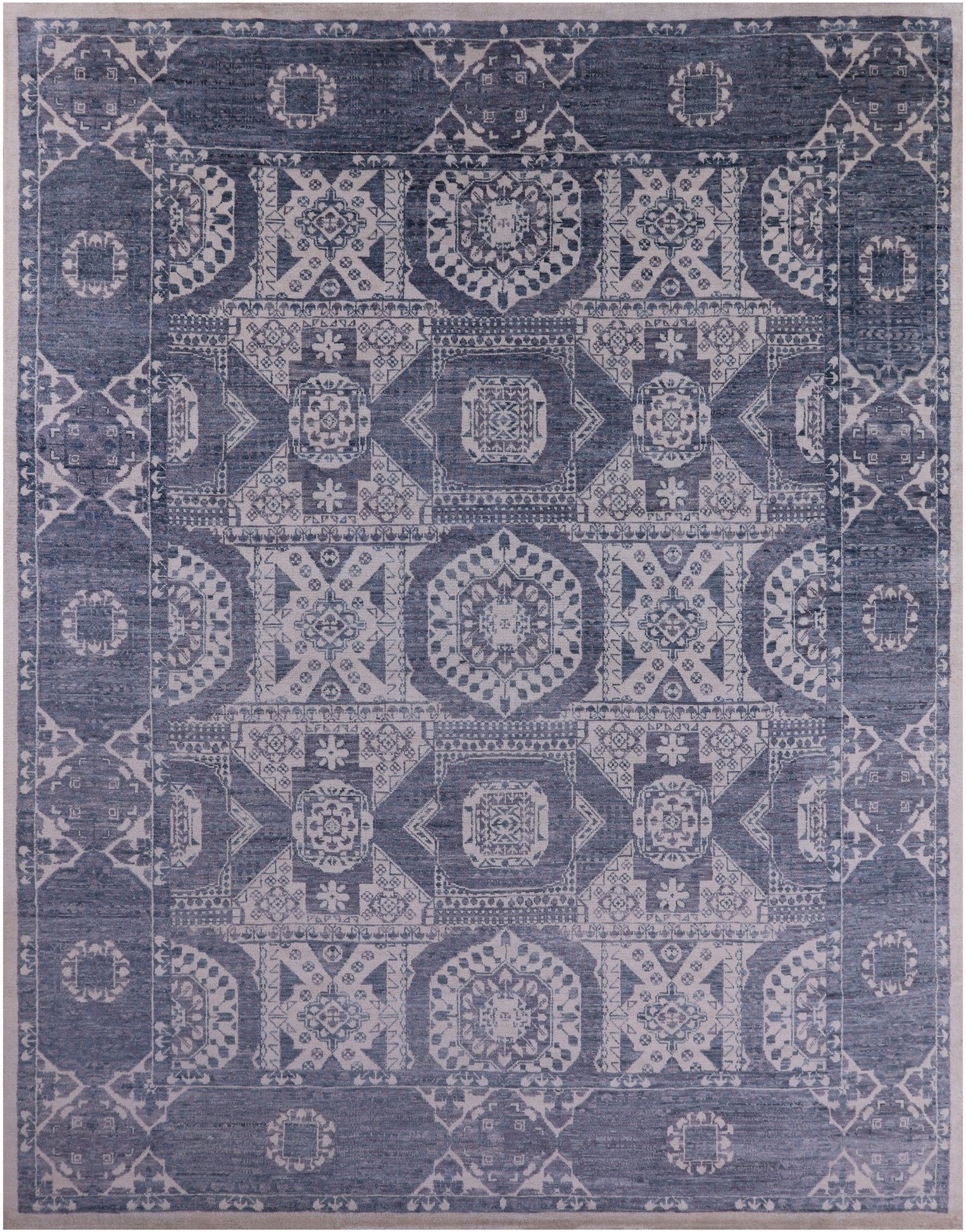 Grey Geometric Persian Mamluk Hand Knotted Wool Rug - 12' 2" X 15' 2" - Golden Nile