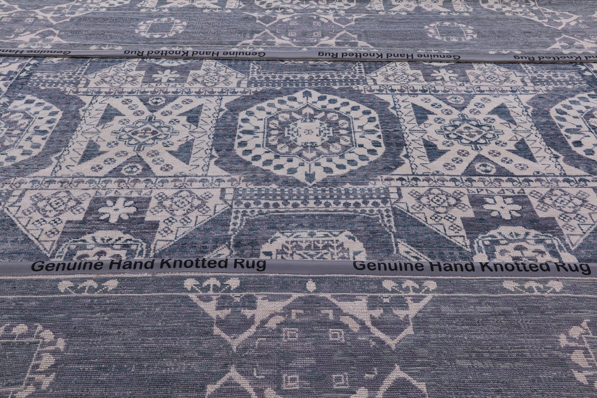 Grey Geometric Persian Mamluk Hand Knotted Wool Rug - 12' 2" X 15' 2" - Golden Nile