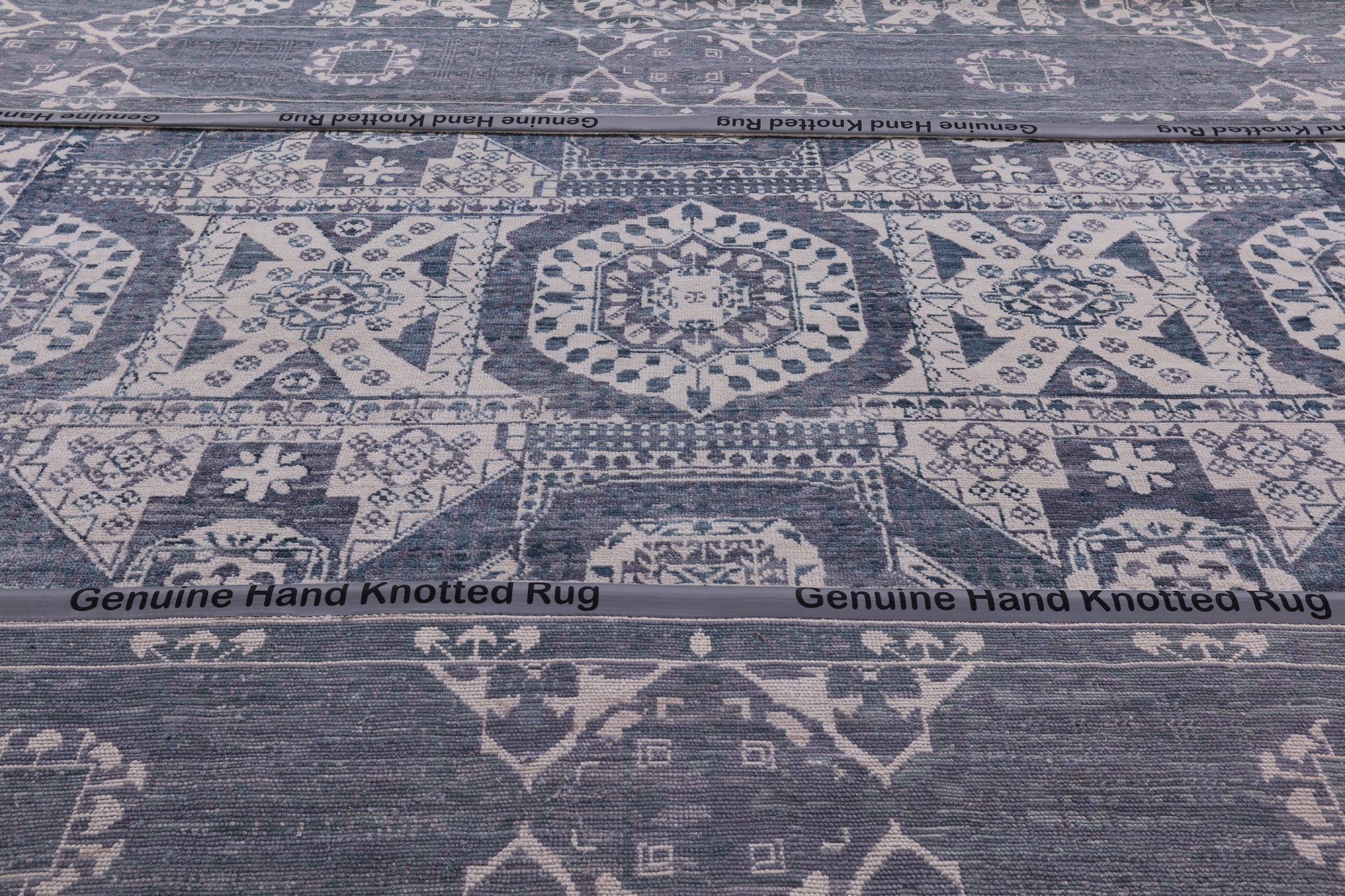 Grey Geometric Persian Mamluk Hand Knotted Wool Rug - 12' 2" X 15' 2" - Golden Nile