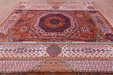 Red Geometric Persian Mamluk Handmade Wool Rug - 9' 0" X 12' 9" - Golden Nile