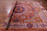 Red Geometric Persian Mamluk Handmade Wool Rug - 9' 0" X 12' 9" - Golden Nile