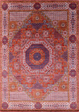 Red Geometric Persian Mamluk Handmade Wool Rug - 9' 0" X 12' 9" - Golden Nile