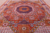Red Geometric Persian Mamluk Handmade Wool Rug - 9' 0" X 12' 9" - Golden Nile
