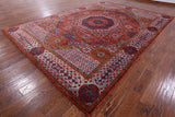 Red Geometric Persian Mamluk Handmade Wool Rug - 9' 0" X 12' 9" - Golden Nile