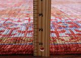 Red Geometric Persian Mamluk Handmade Wool Rug - 9' 0" X 12' 9" - Golden Nile
