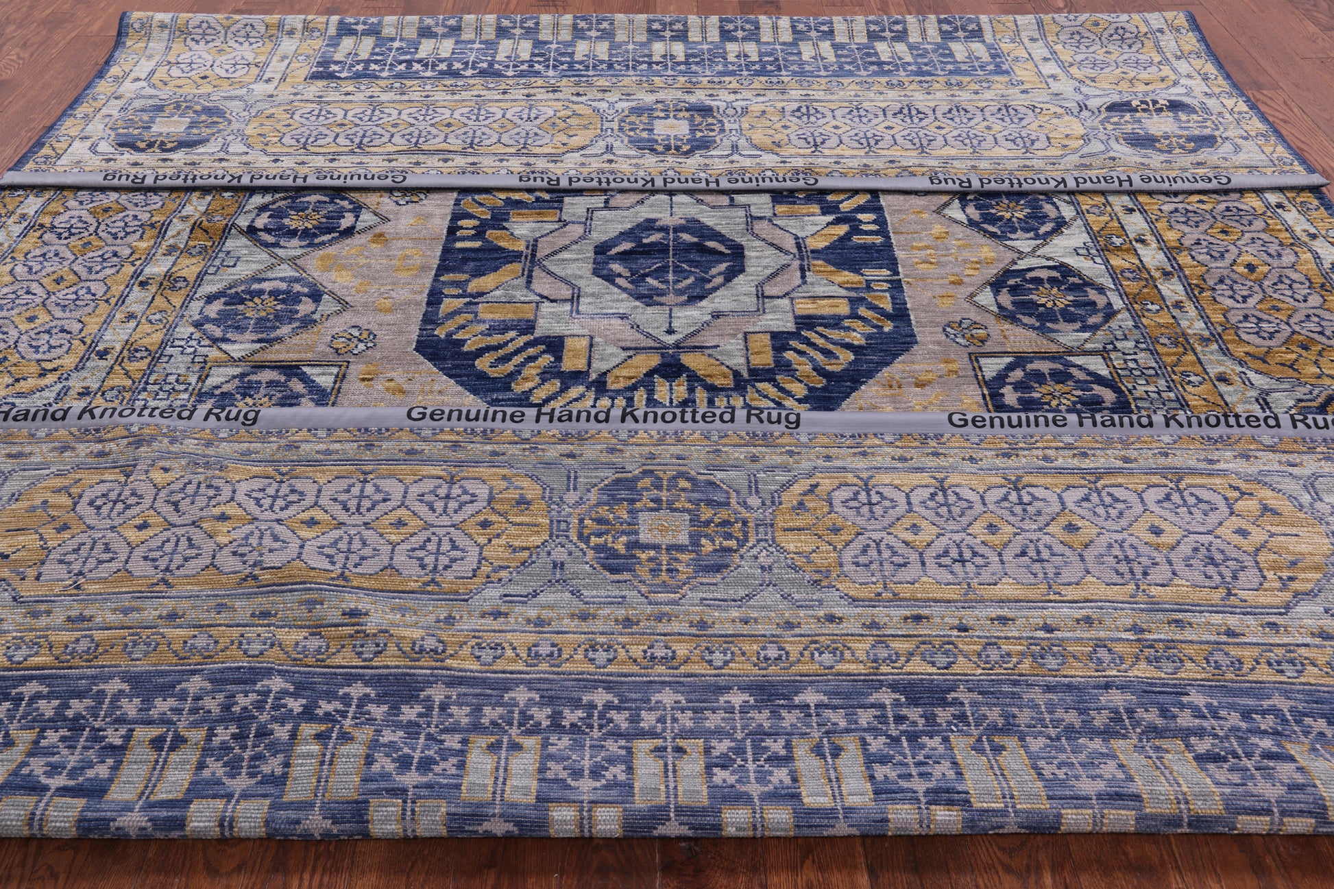 Blue Geometric Persian Mamluk Hand Knotted Wool Rug - 9' 11" X 13' 9" - Golden Nile