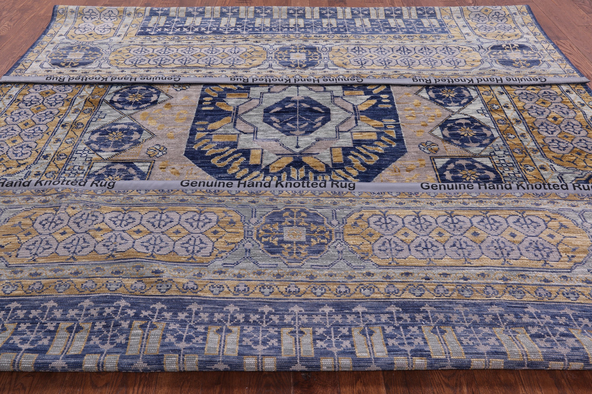 Blue Geometric Persian Mamluk Hand Knotted Wool Rug - 9' 11" X 13' 9" - Golden Nile
