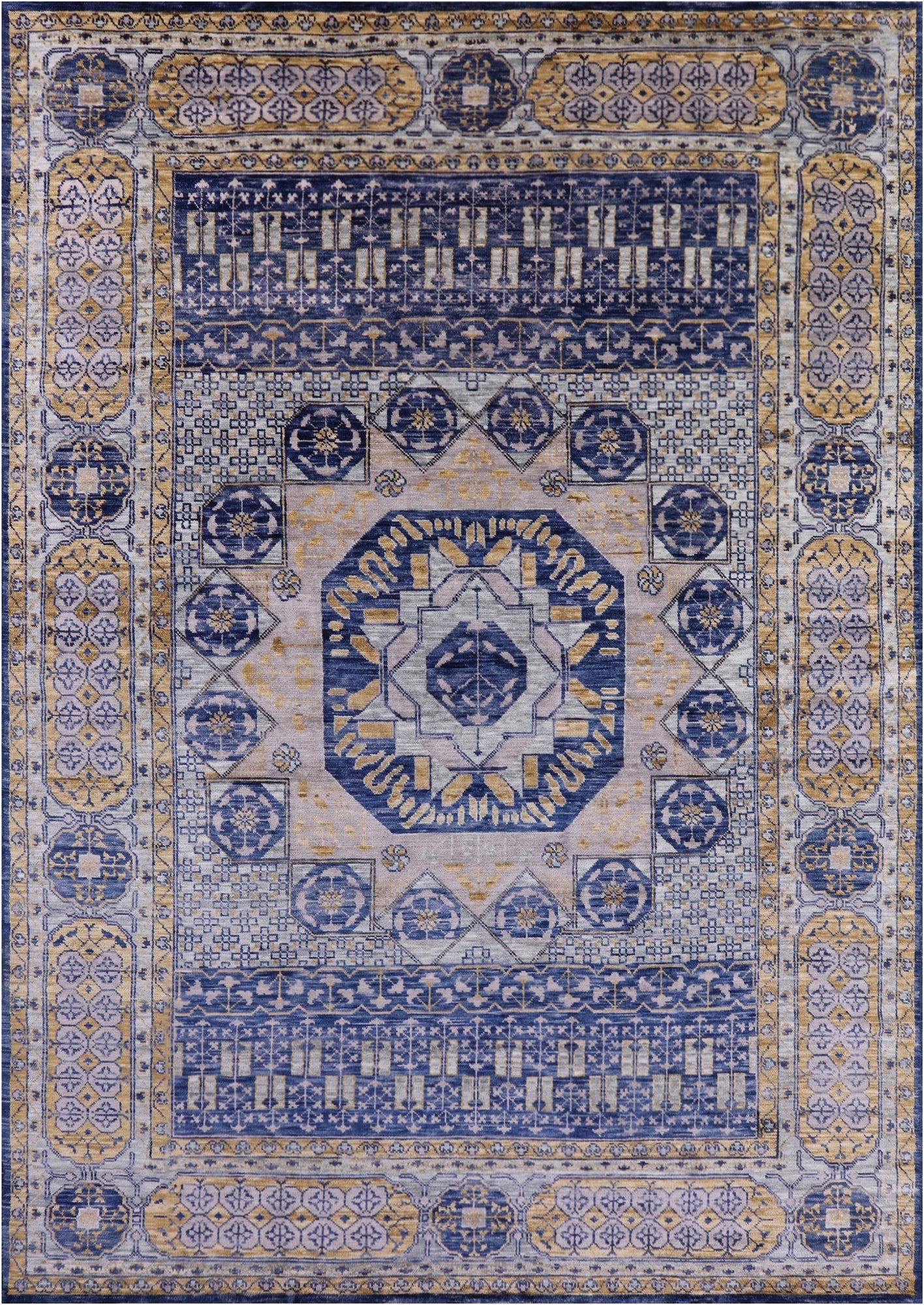 Blue Geometric Persian Mamluk Hand Knotted Wool Rug - 9' 11" X 13' 9" - Golden Nile