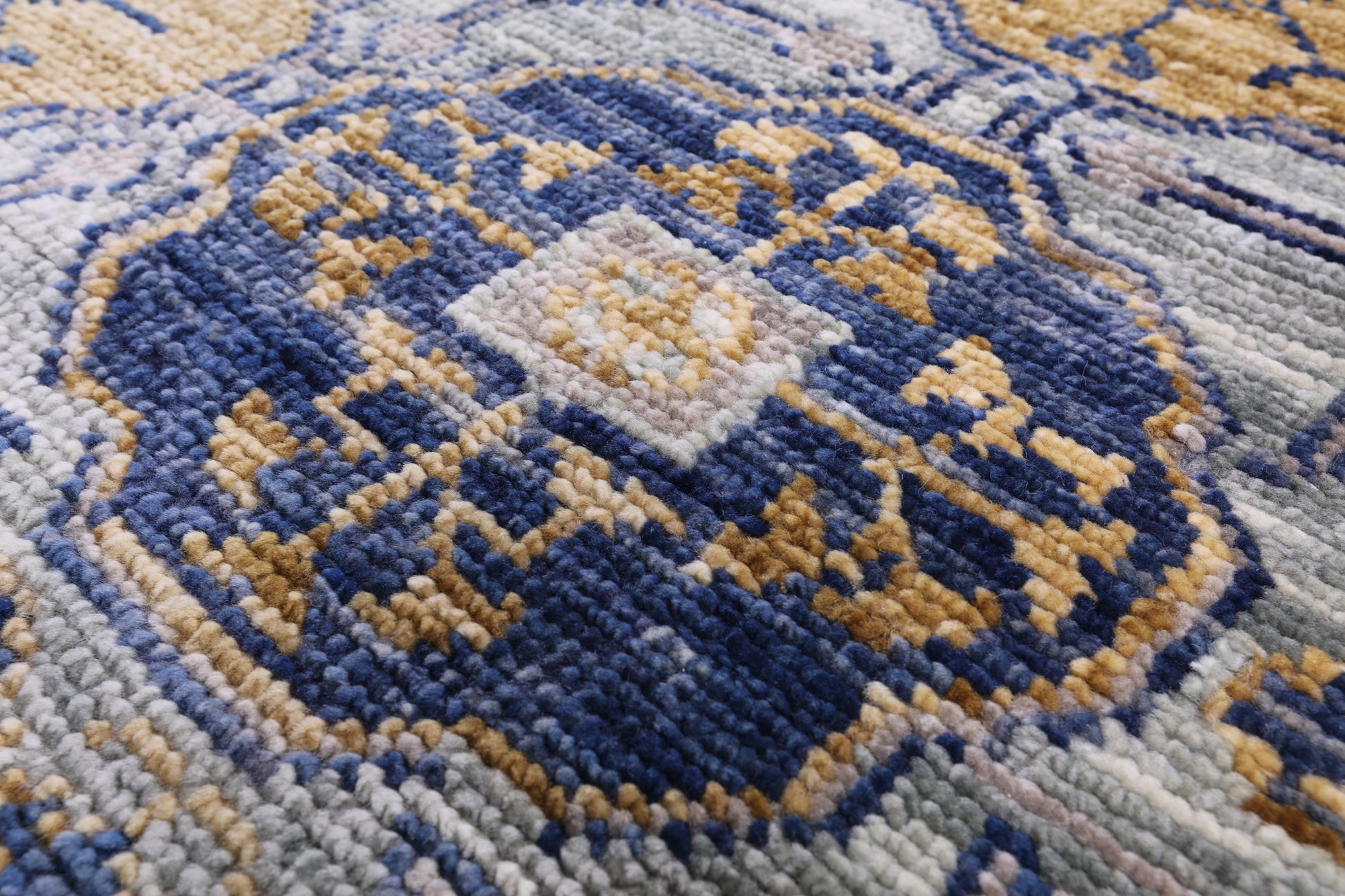 Blue Geometric Persian Mamluk Hand Knotted Wool Rug - 9' 11" X 13' 9" - Golden Nile