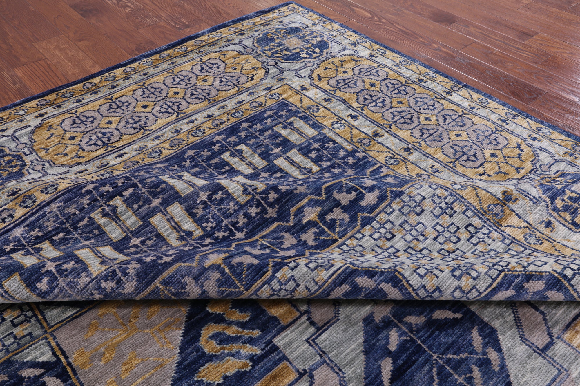 Blue Geometric Persian Mamluk Hand Knotted Wool Rug - 9' 11" X 13' 9" - Golden Nile