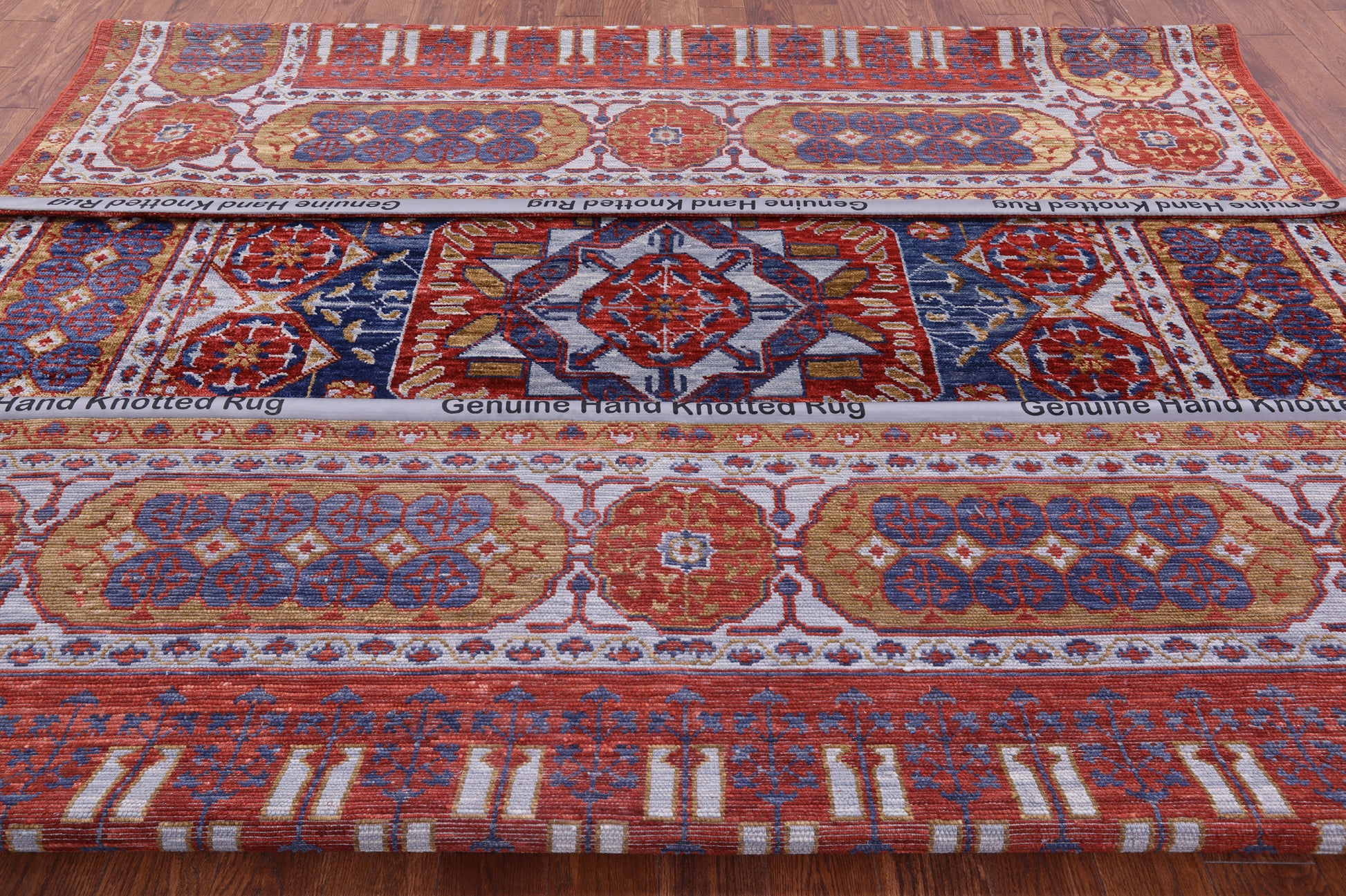 Red Geometric Persian Mamluk Hand Knotted Wool Rug - 9' 2" X 12' 3" - Golden Nile