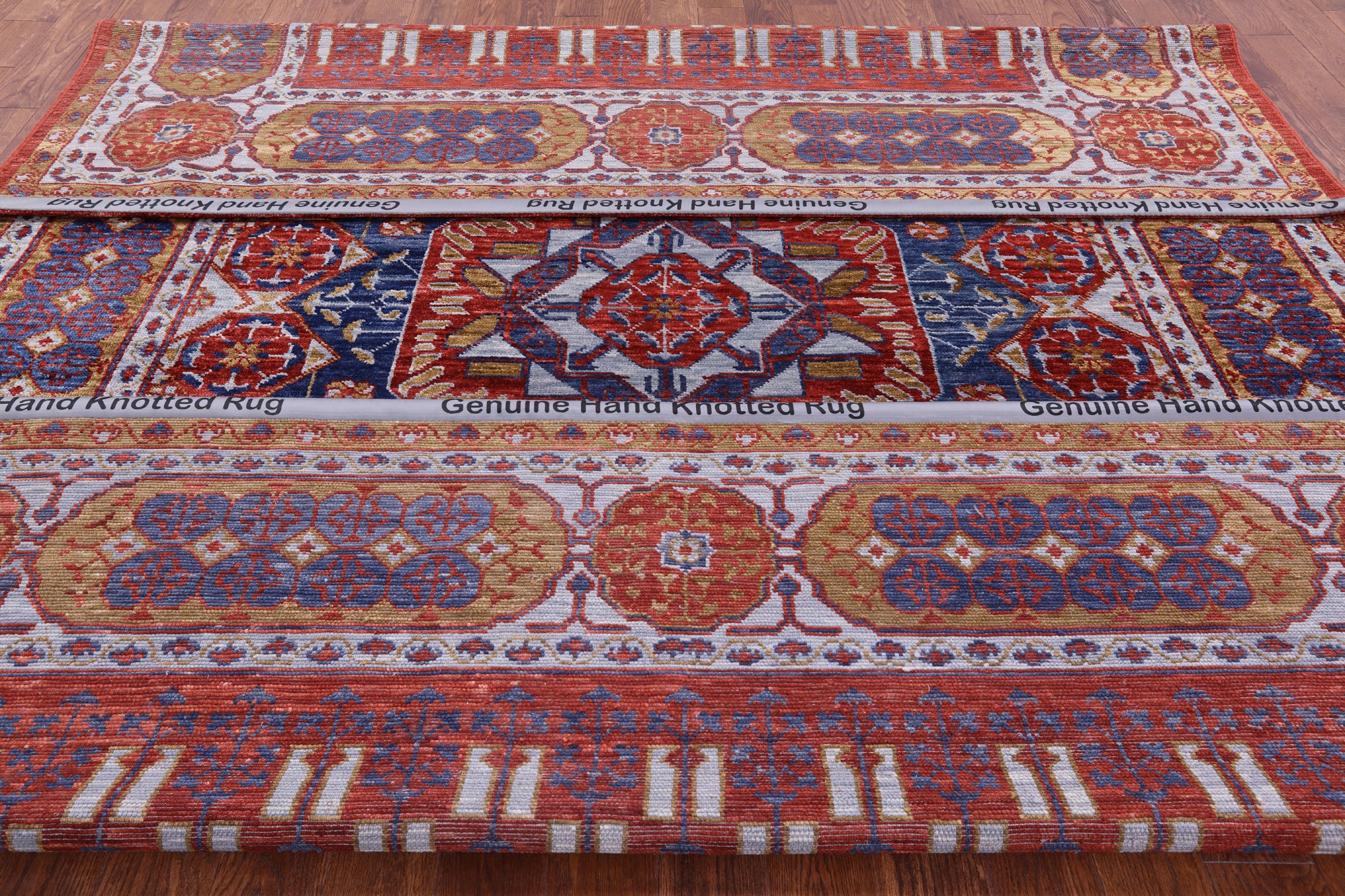 Red Geometric Persian Mamluk Hand Knotted Wool Rug - 9' 2" X 12' 3" - Golden Nile