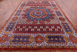 Red Geometric Persian Mamluk Hand Knotted Wool Rug - 9' 2" X 12' 3" - Golden Nile
