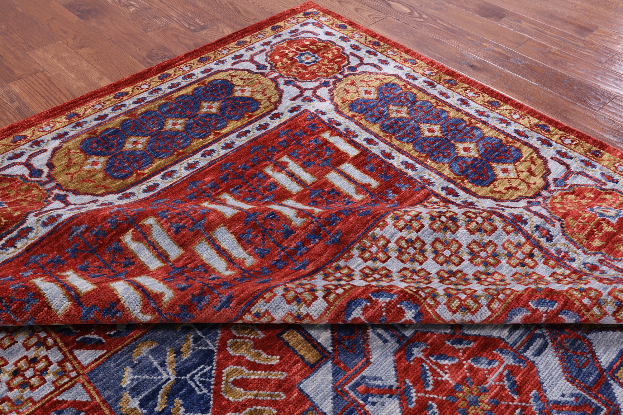 Red Geometric Persian Mamluk Hand Knotted Wool Rug - 9' 2" X 12' 3" - Golden Nile