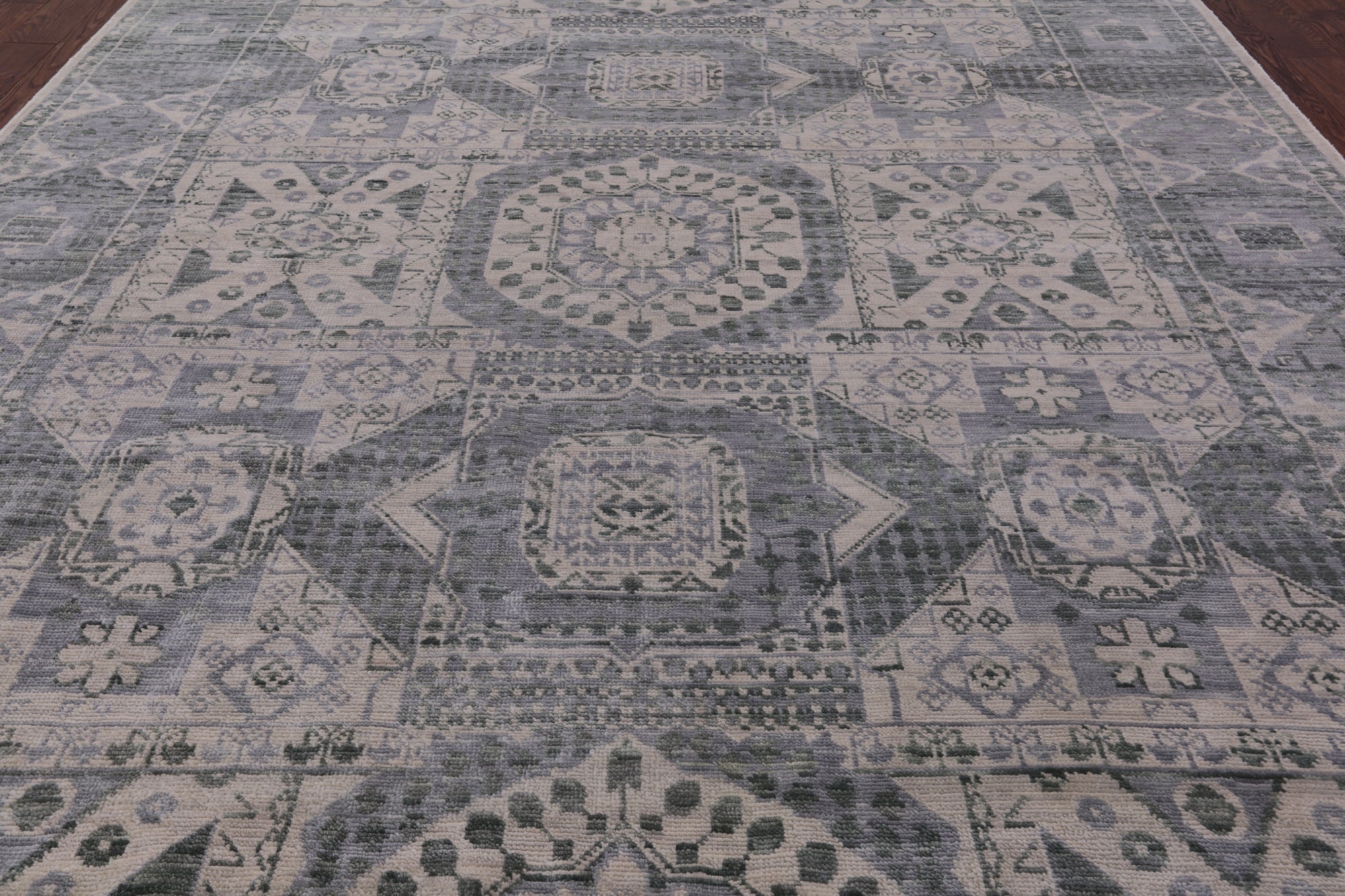 Ivory Geometric Persian Mamluk Hand Knotted Wool Rug - 9' 2" X 11' 11" - Golden Nile