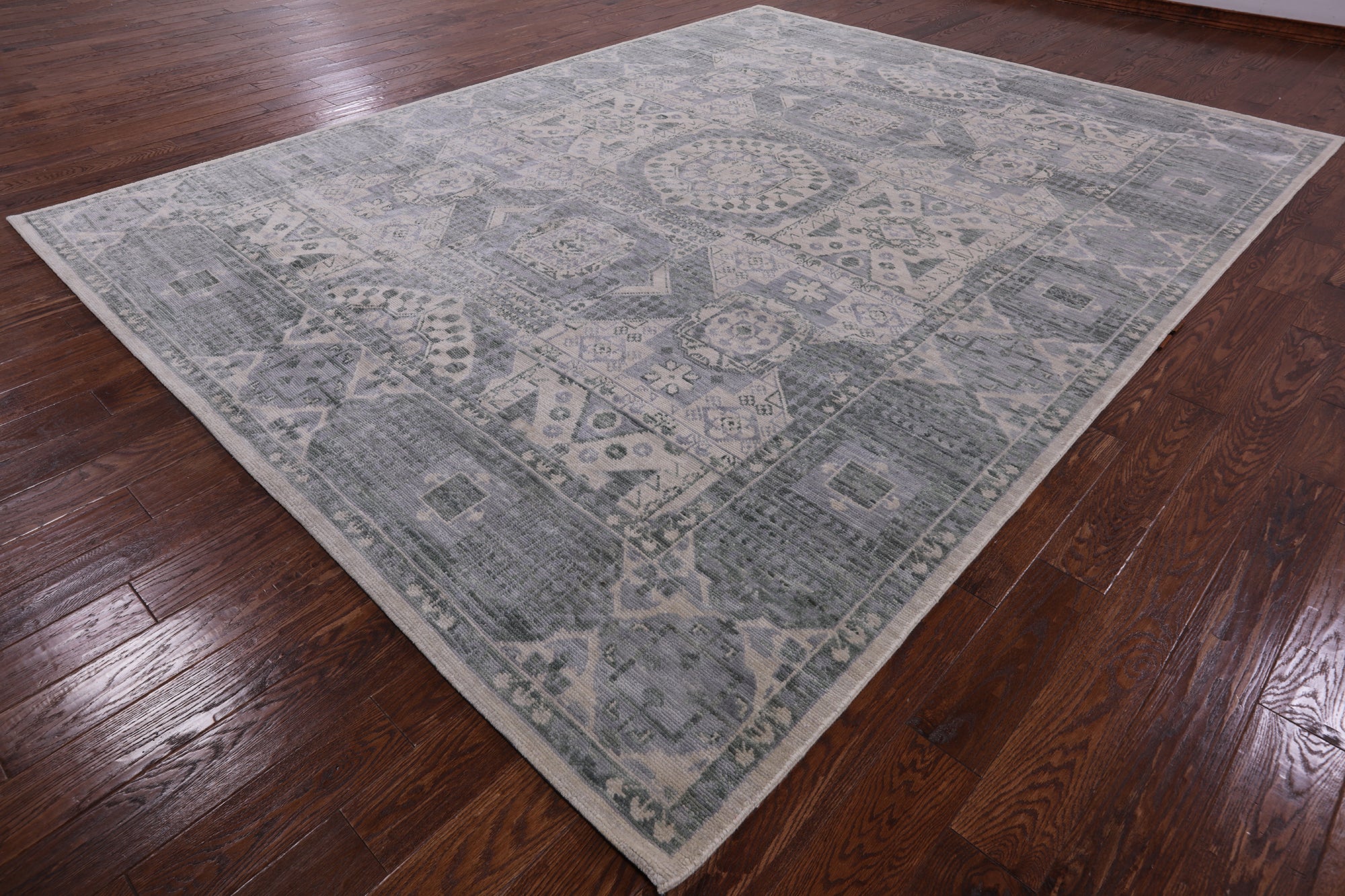 Ivory Geometric Persian Mamluk Hand Knotted Wool Rug - 9' 2" X 11' 11" - Golden Nile