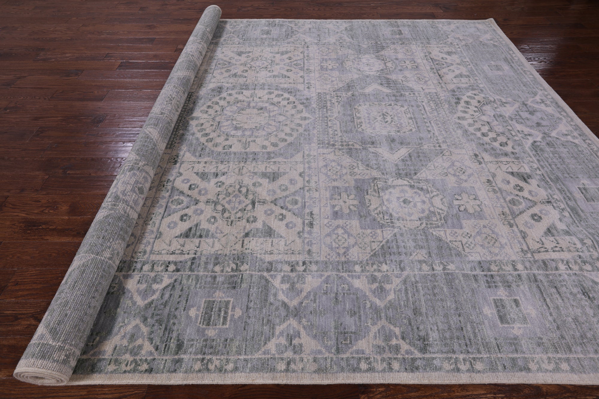 Ivory Geometric Persian Mamluk Hand Knotted Wool Rug - 9' 2" X 11' 11" - Golden Nile