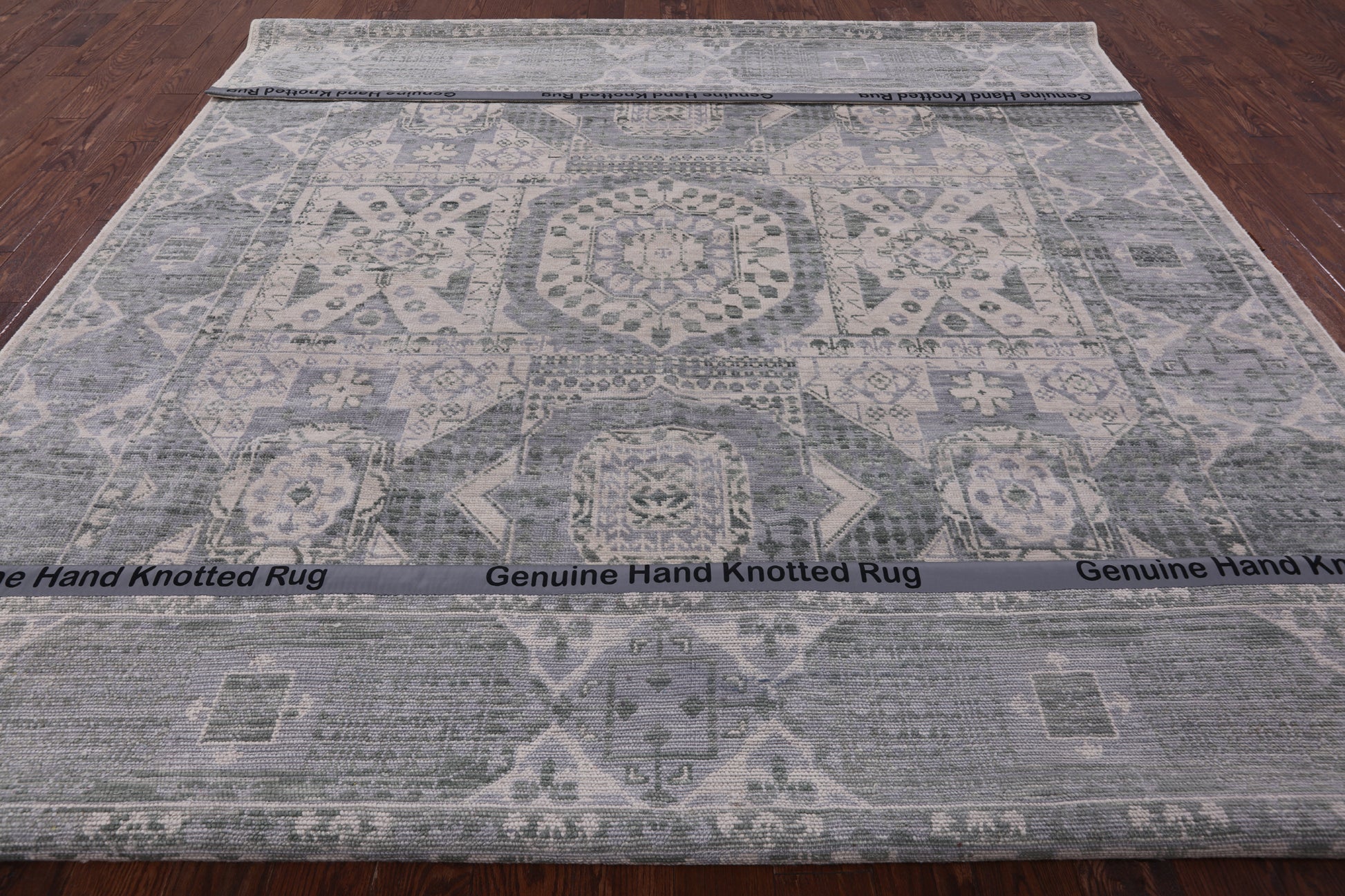 Ivory Geometric Persian Mamluk Hand Knotted Wool Rug - 9' 2" X 11' 11" - Golden Nile