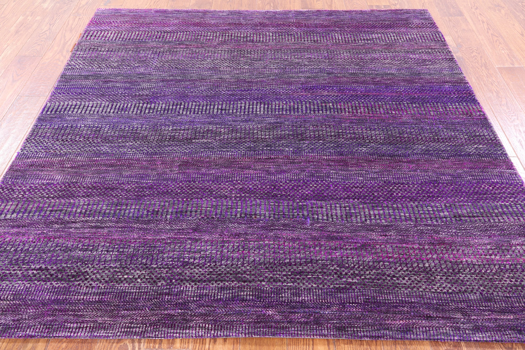 Purple Square Savannah Grass Hand Knotted Wool & Silk Rug - 6' 0" X 6' 0" - Golden Nile