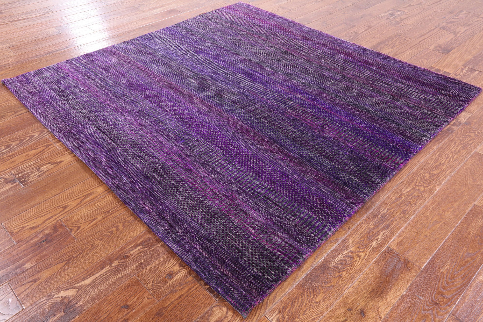 Purple Square Savannah Grass Hand Knotted Wool & Silk Rug - 6' 0" X 6' 0" - Golden Nile