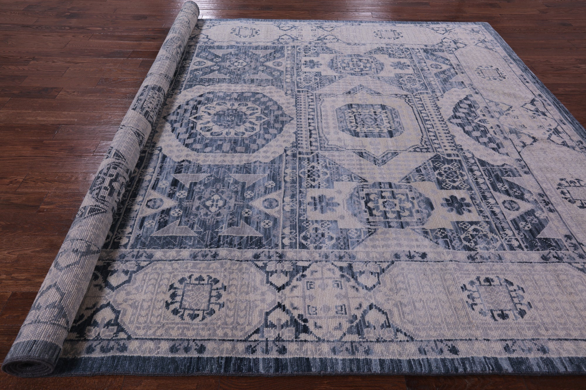 Geometric Persian Mamluk Hand Knotted Wool Rug - 9' 0" X 12' 2" - Golden Nile