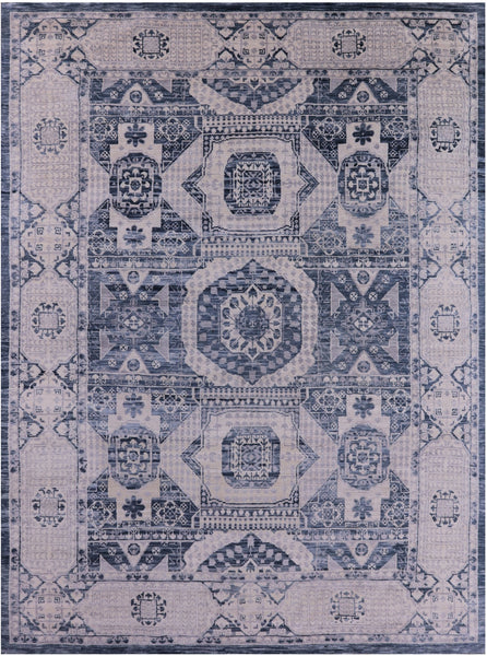 Geometric Persian Mamluk Hand Knotted Wool Rug - 9' 0" X 12' 2" - Golden Nile