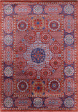 Red Geometric Persian Mamluk Hand Knotted Wool Rug - 10' 2" X 14' 2" - Golden Nile