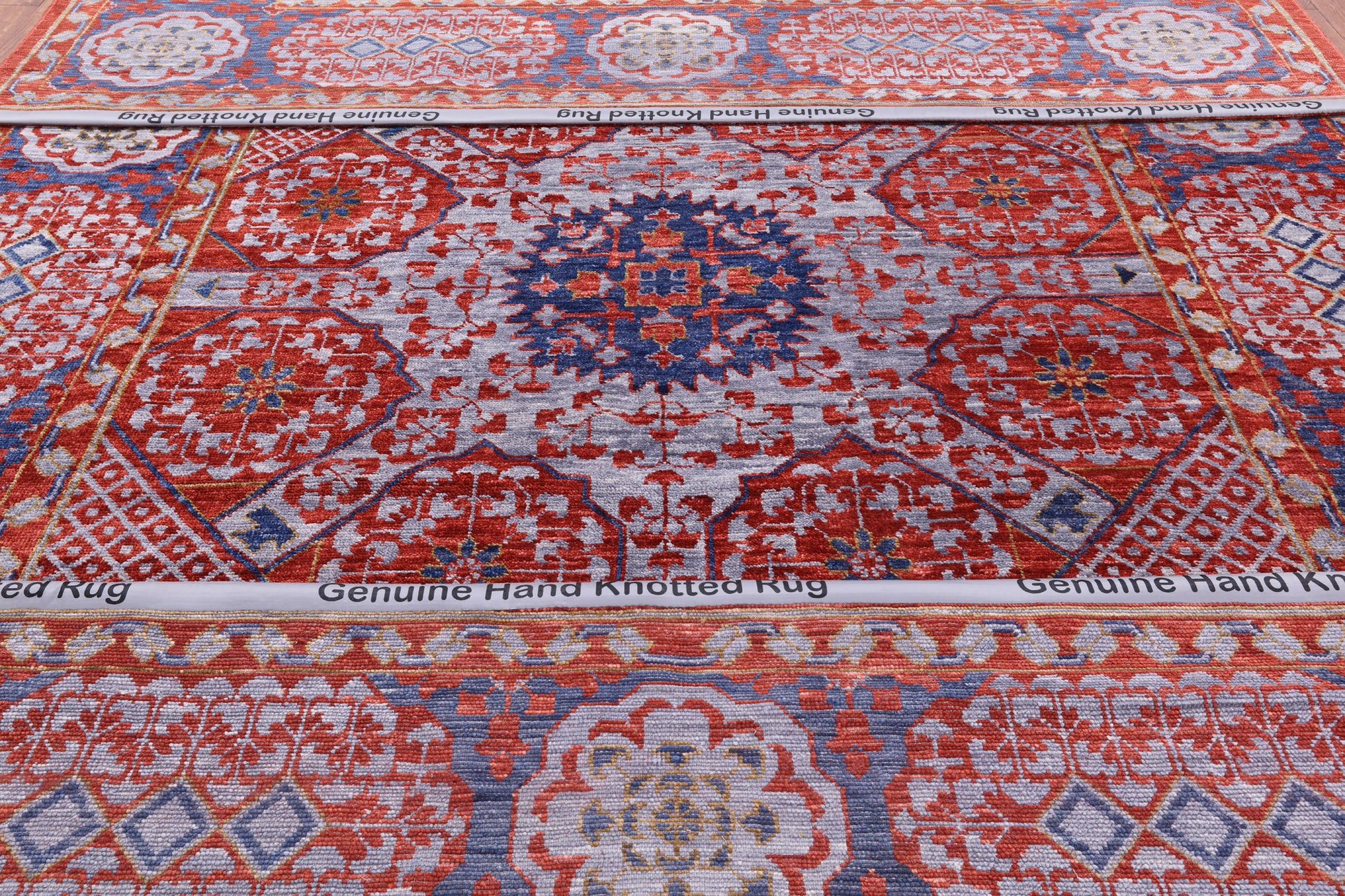 Red Geometric Persian Mamluk Hand Knotted Wool Rug - 10' 2" X 14' 2" - Golden Nile