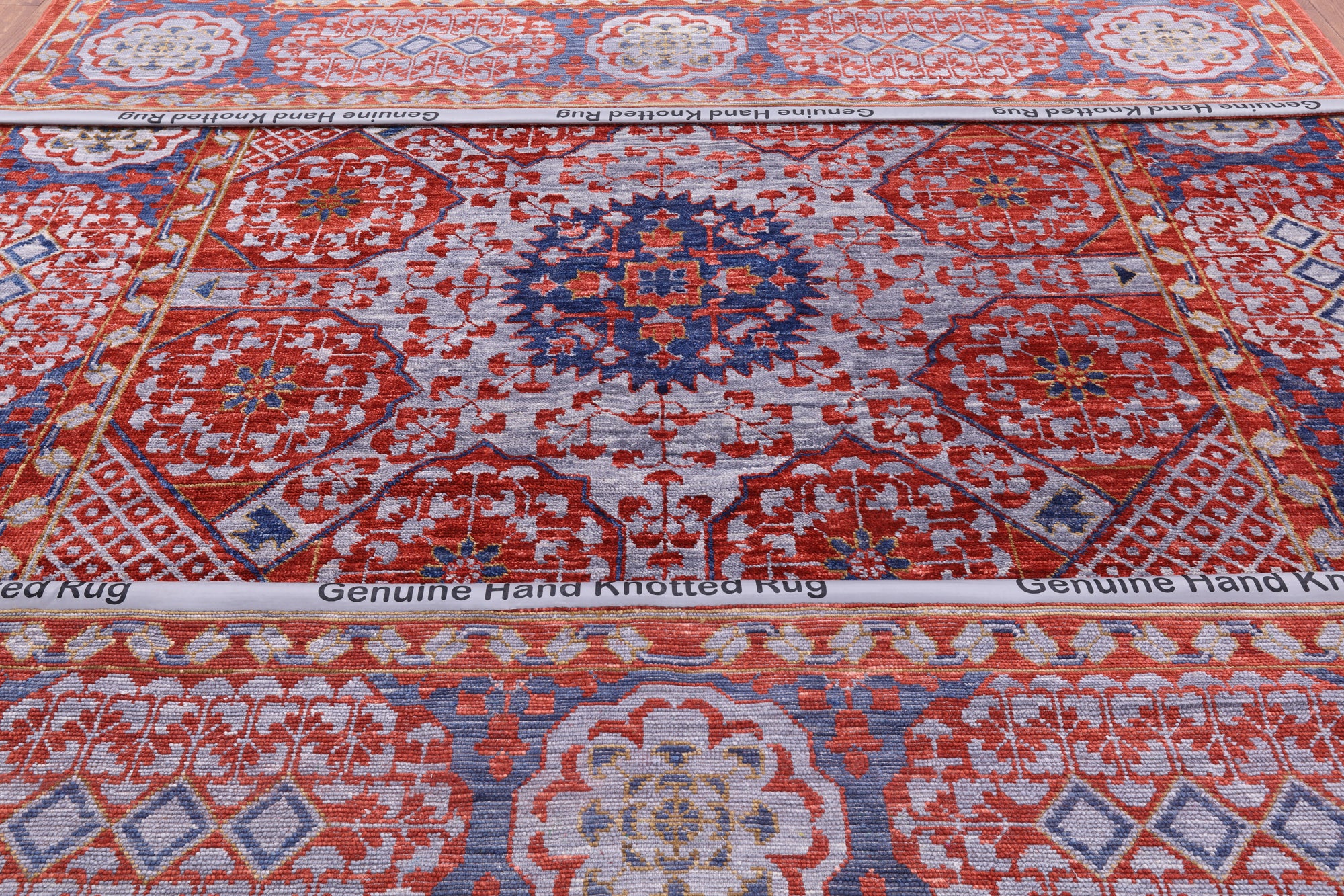 Red Geometric Persian Mamluk Hand Knotted Wool Rug - 10' 2" X 14' 2" - Golden Nile
