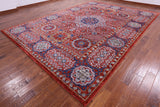 Red Geometric Persian Mamluk Hand Knotted Wool Rug - 10' 2" X 14' 2" - Golden Nile
