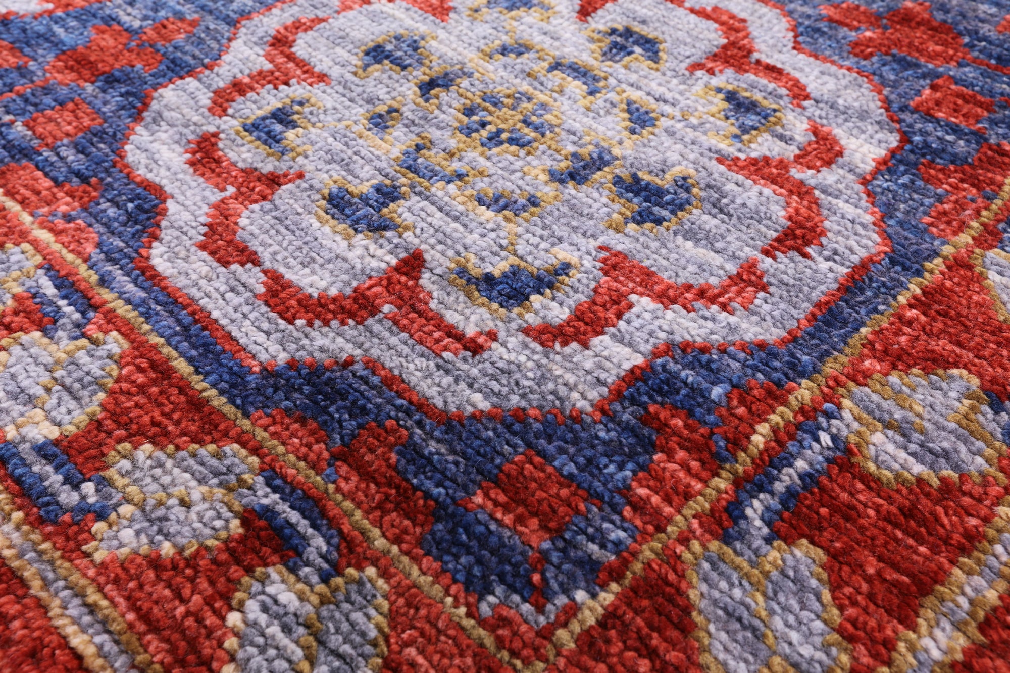 Red Geometric Persian Mamluk Hand Knotted Wool Rug - 10' 2" X 14' 2" - Golden Nile