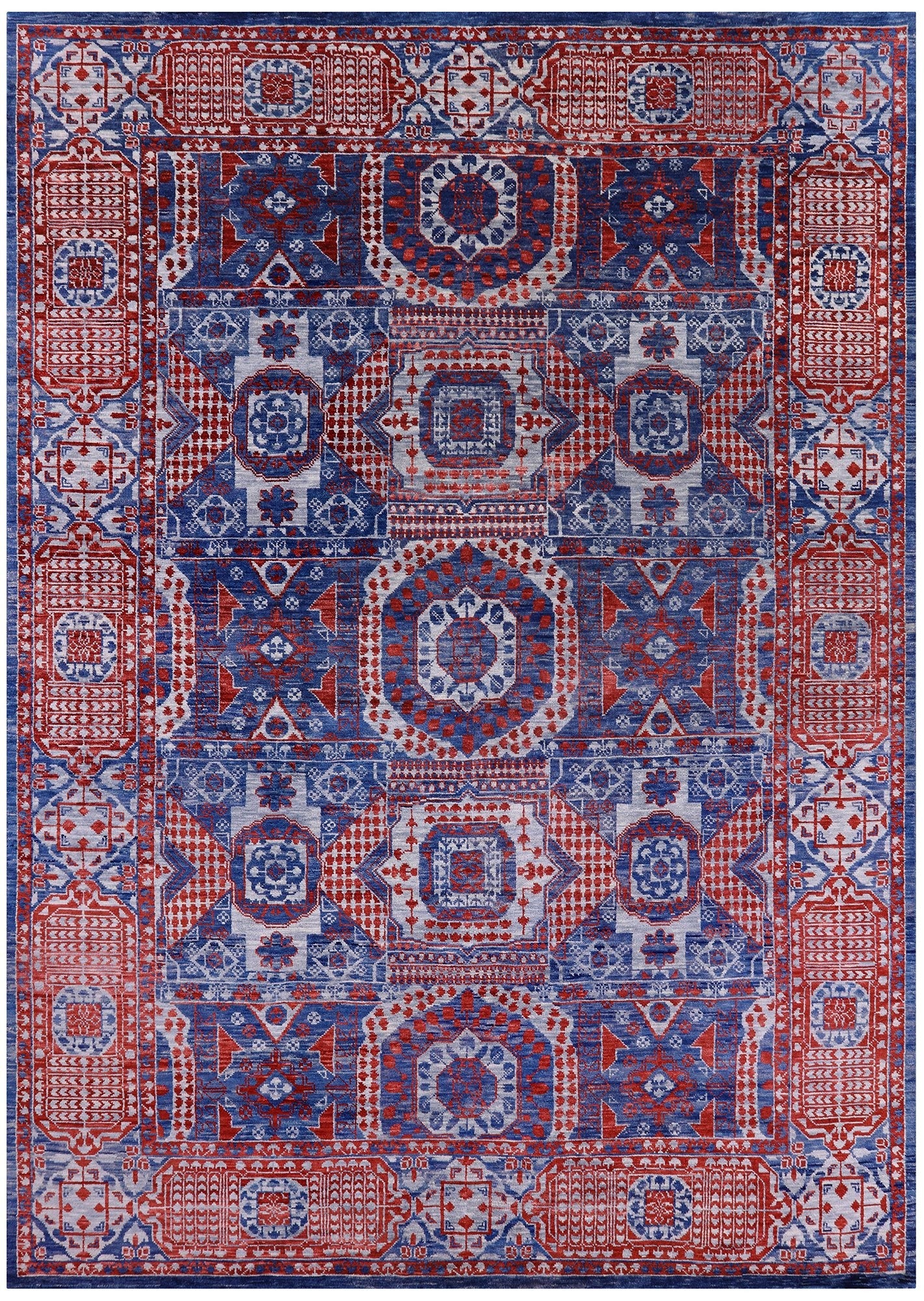 Geometric Persian Mamluk Hand Knotted Wool Rug - 10' 2" X 14' 3" - Golden Nile