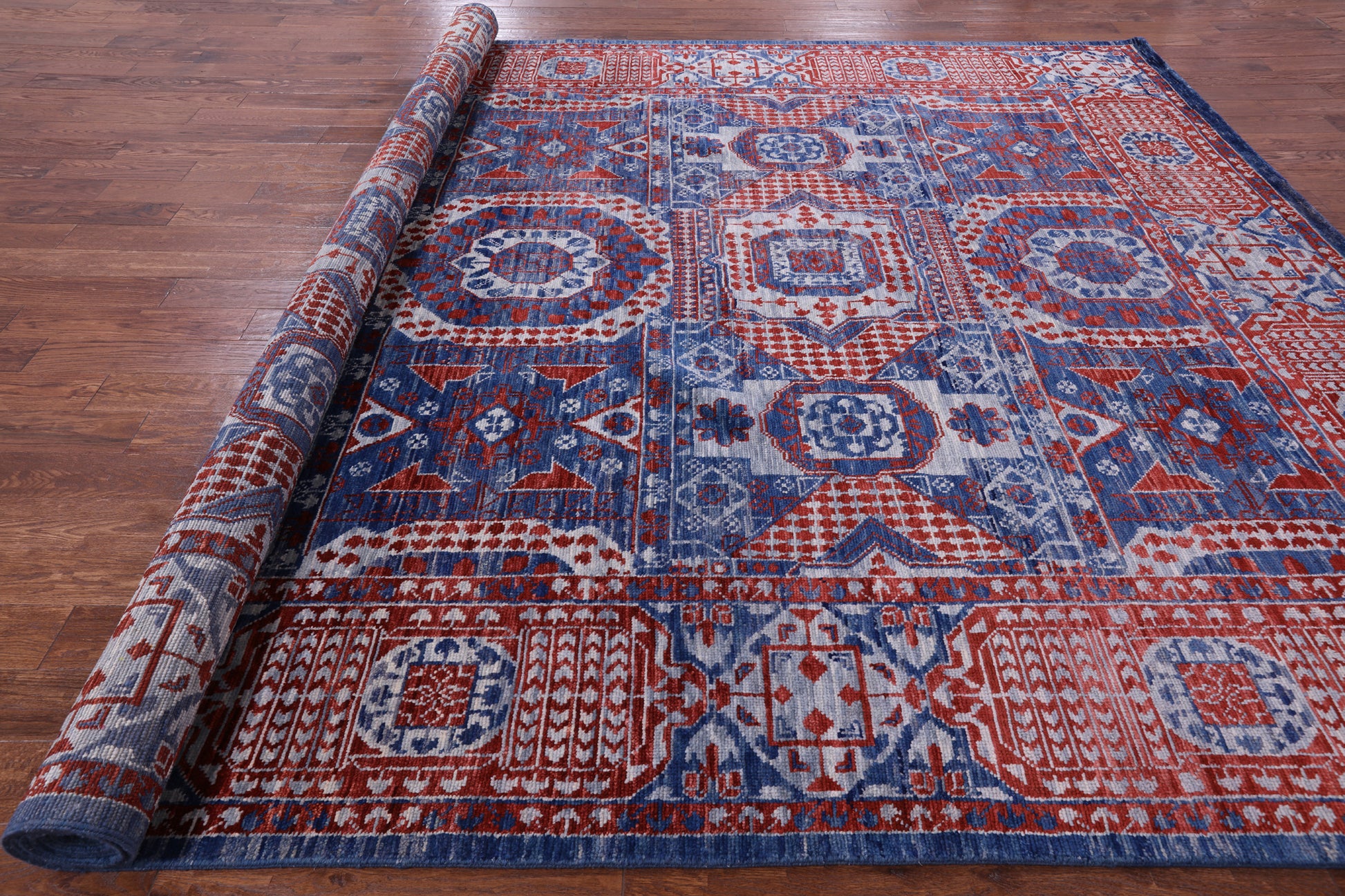 Geometric Persian Mamluk Hand Knotted Wool Rug - 10' 2" X 14' 3" - Golden Nile