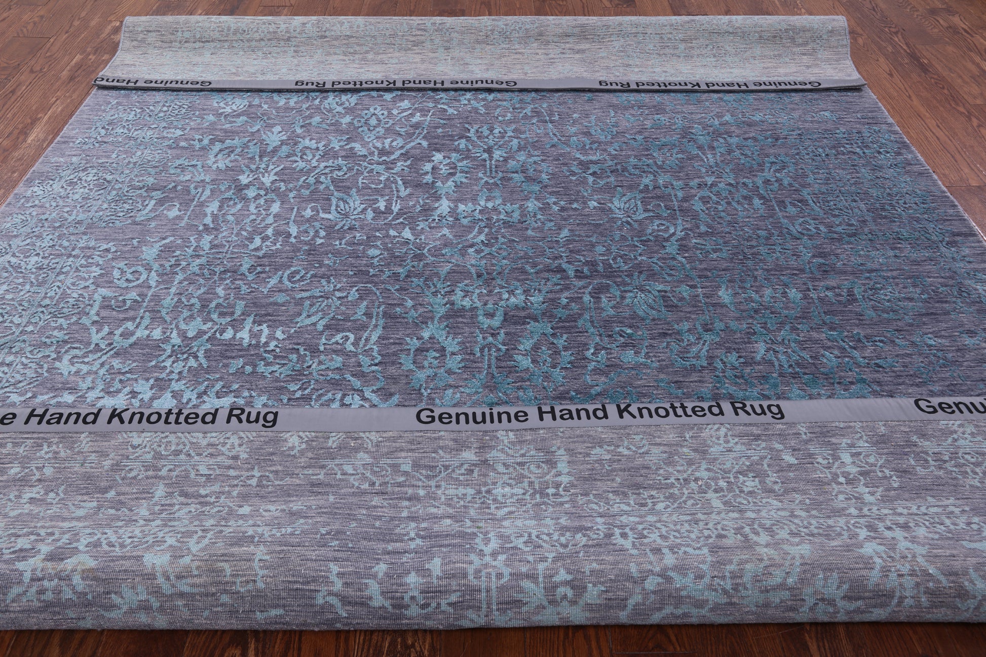 Grey Modern Hand Knotted Wool & Silk Rug - 7' 11" X 9' 11" - Golden Nile